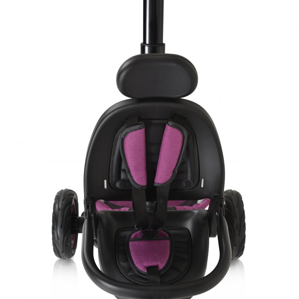Byox Tricicleta pentru copii Explore Purple pliabila cu sezut rotativ spatar reglabil suport pentru picioare pneuri din cauciuc maner cu control al directiei cosulet pentru accesorii