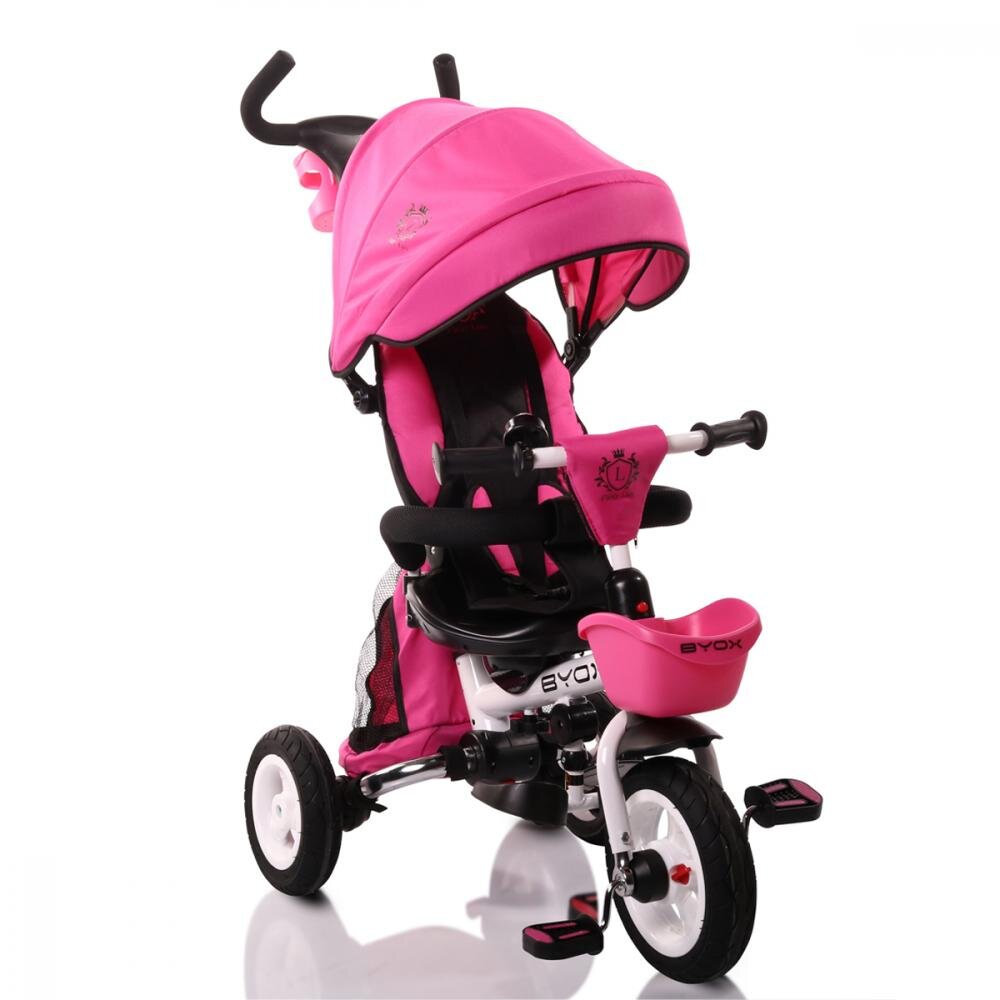 Byox Tricicleta pentru copii Flexy Lux Pink pliabila cu maner parental si sezut reversibil spatar reglabil franasuport pahar si roti din cauciuc