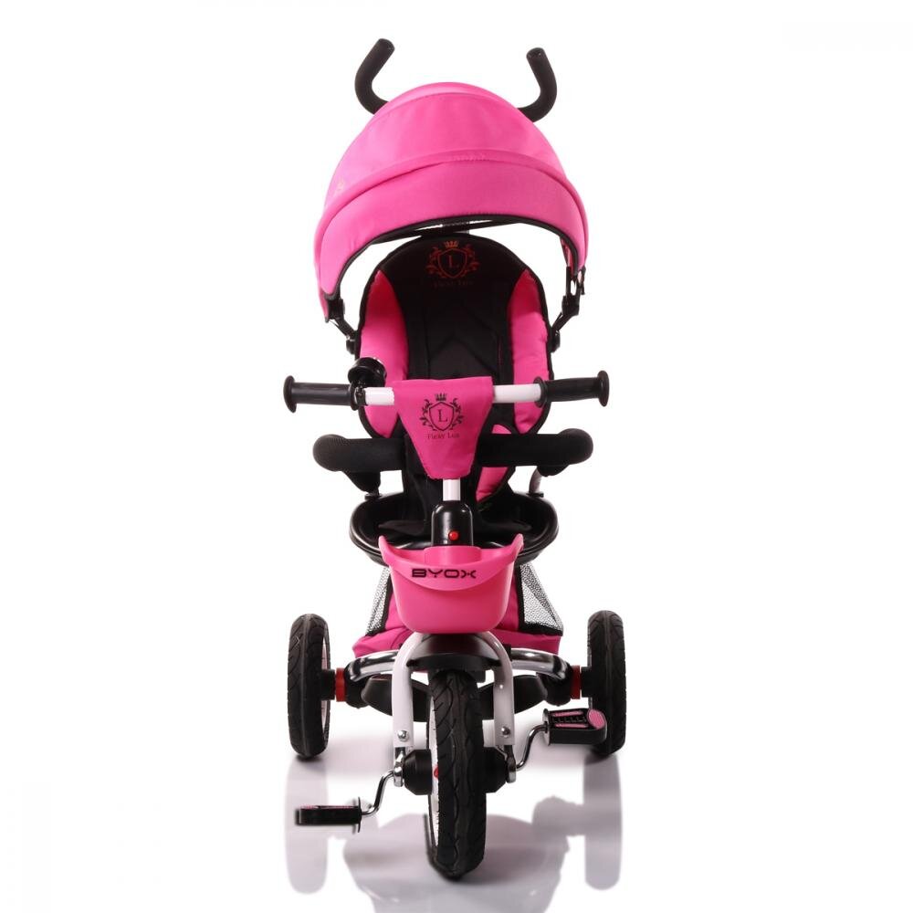 Byox Tricicleta pentru copii Flexy Lux Pink pliabila cu maner parental si sezut reversibil spatar reglabil franasuport pahar si roti din cauciuc