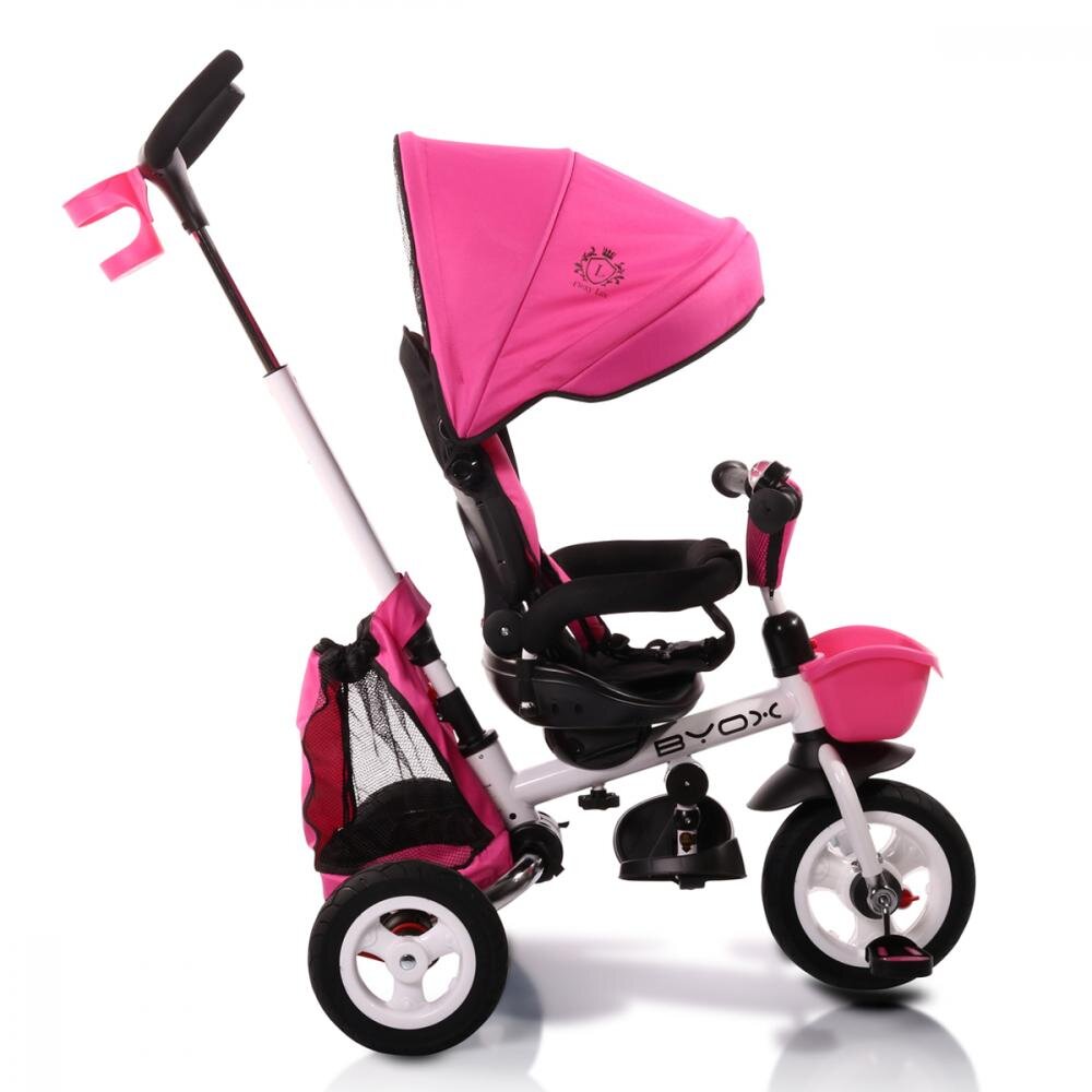 Byox Tricicleta pentru copii Flexy Lux Pink pliabila cu maner parental si sezut reversibil spatar reglabil franasuport pahar si roti din cauciuc