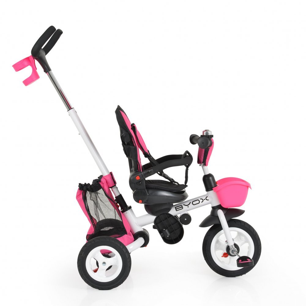 Byox Tricicleta pentru copii Flexy Lux Pink pliabila cu maner parental si sezut reversibil spatar reglabil franasuport pahar si roti din cauciuc
