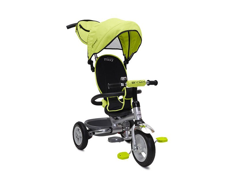 Byox Tricicleta pentru copii Flexy Plus Verde cu suport pentru picioruse roti din cauciuc gentuta pentru accesorii greutate admisa 30 kg