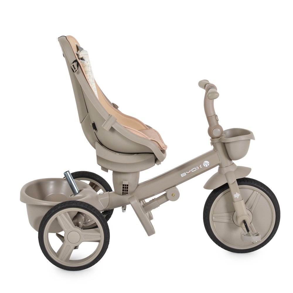 Byox Tricicleta pentru copii Fusion Beigemaner parental reglabil pe inaltimescaun rotativ la 360 gradespatar reglabil cu pozitie somnghidon pliabilroti din PUfranahusa moale2 tipuri de suport picioarebara detasabila