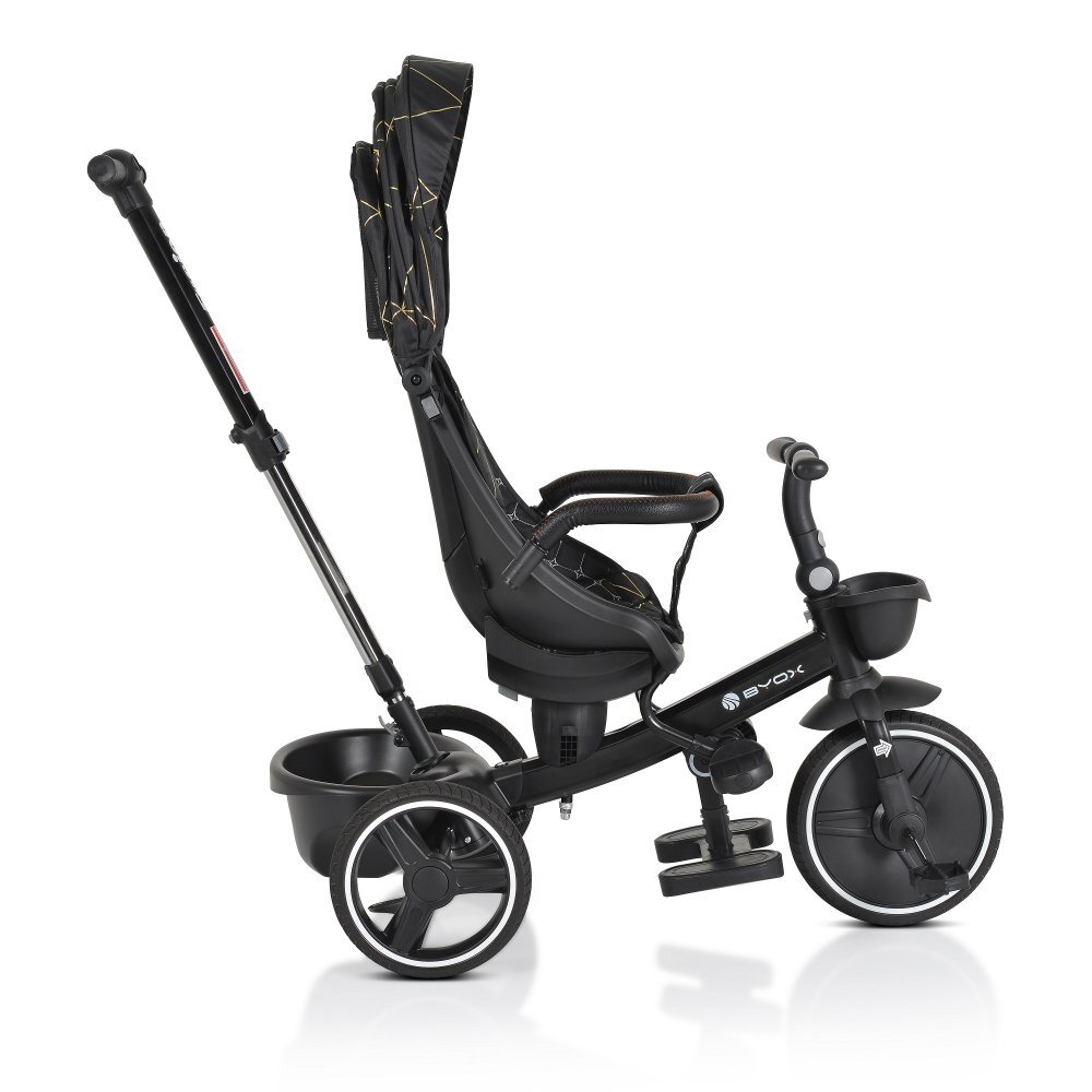 Byox Tricicleta pentru copii Fusion Blackmaner parental reglabil pe inaltimescaun rotativ la 360 gradespatar reglabil cu pozitie somnghidon pliabilroti din PUfranahusa moale2 tipuri de suport picioarebara detasabila