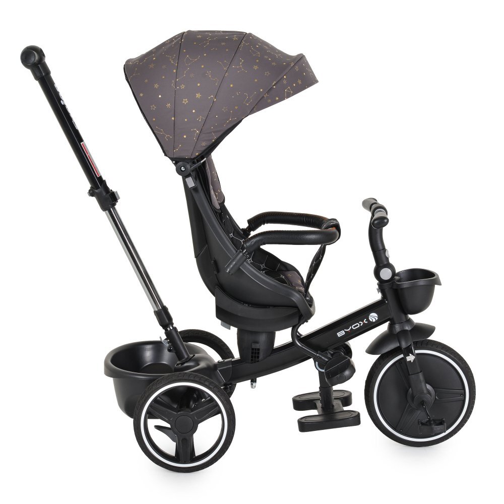 Byox Tricicleta pentru copii Fusion Greymaner parental reglabil pe inaltimescaun rotativ la 360 gradespatar reglabil cu pozitie somnghidon pliabilroti din PUfranahusa moale2 tipuri de suport picioarebara detasabila