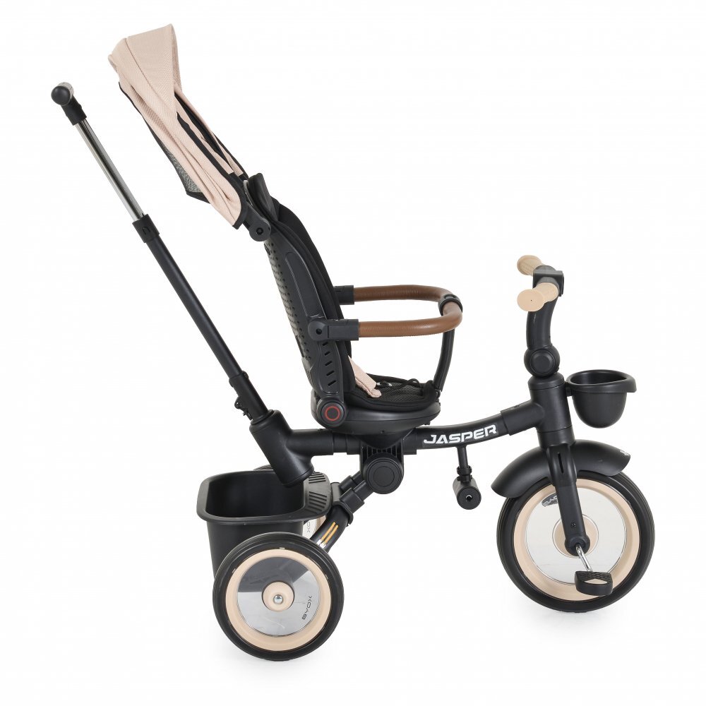 Byox Tricicleta pentru copii Jasper Beige pliabila cu maner parental spatar reglabil scaun rotativ greutate admisa 25 kg