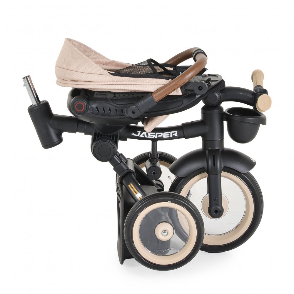 Byox Tricicleta pentru copii Jasper Beige pliabila cu maner parental spatar reglabil scaun rotativ greutate admisa 25 kg