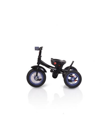 Byox Tricicleta pentru copii Jockey Dark Blue cu sezut rotativ si spatar reglabil 2 seturi suport picioruse roti mari din cauciuc maner cu control al directiei scaun confortabil cu husa moale si frana pe rotile din spate