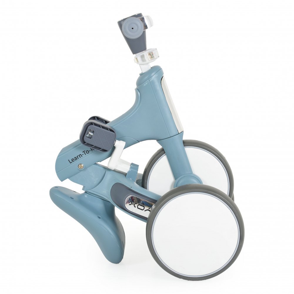 Byox Tricicleta pentru copii Learn to Ride Albastru 2 in 1 cu pedale transformabila structura usoara pliere compacta sistem de siguranta cu viraj limitat roti din cauciuc EVA si far cu lumina