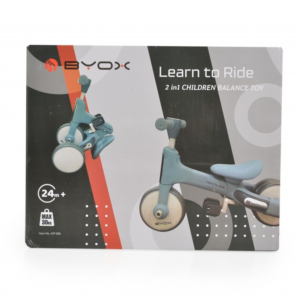 Byox Tricicleta pentru copii Learn to Ride White 2 in 1 cu pedale transformabila structura usoara pliere compacta sistem de siguranta cu viraj limitat roti din cauciuc EVA si far cu lumina