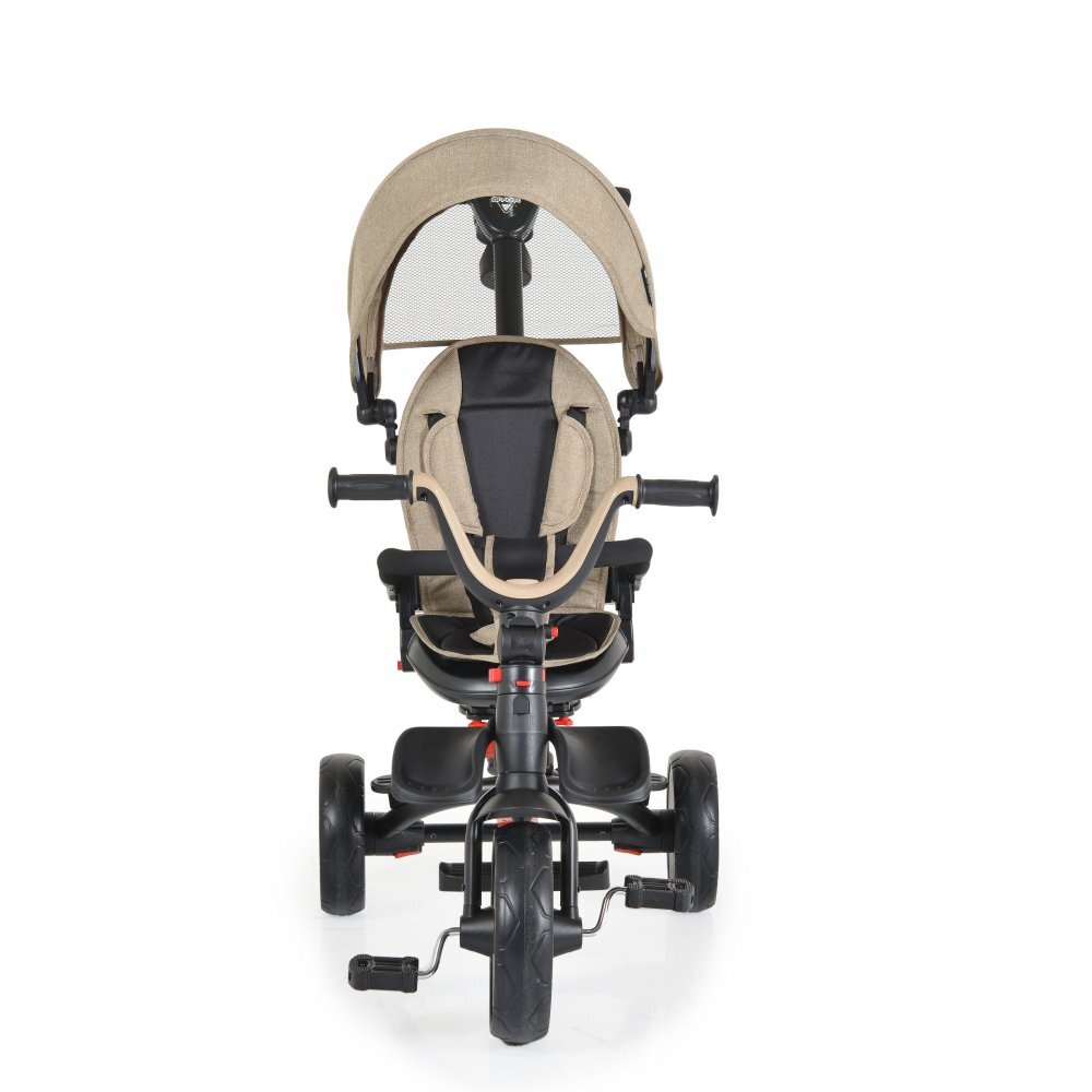 Byox Tricicleta pentru copii Pluto Beige pliabila cu scaun rotativ si spatar reglabil roti din cauciuc Eva maner cu control al directiei 2 seturi suport picioruse sistem roata libera si frana pe rotile din spate