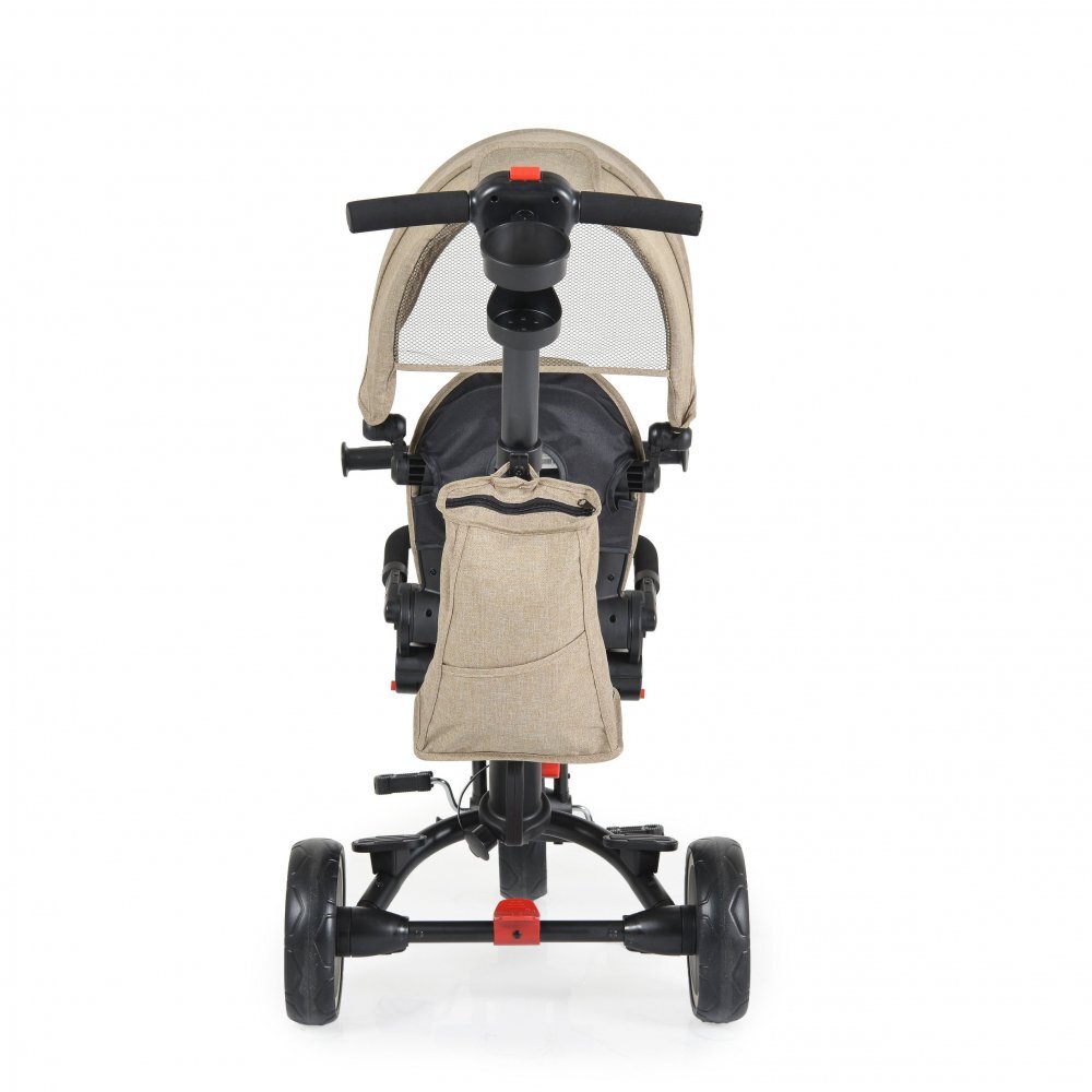 Byox Tricicleta pentru copii Pluto Beige pliabila cu scaun rotativ si spatar reglabil roti din cauciuc Eva maner cu control al directiei 2 seturi suport picioruse sistem roata libera si frana pe rotile din spate
