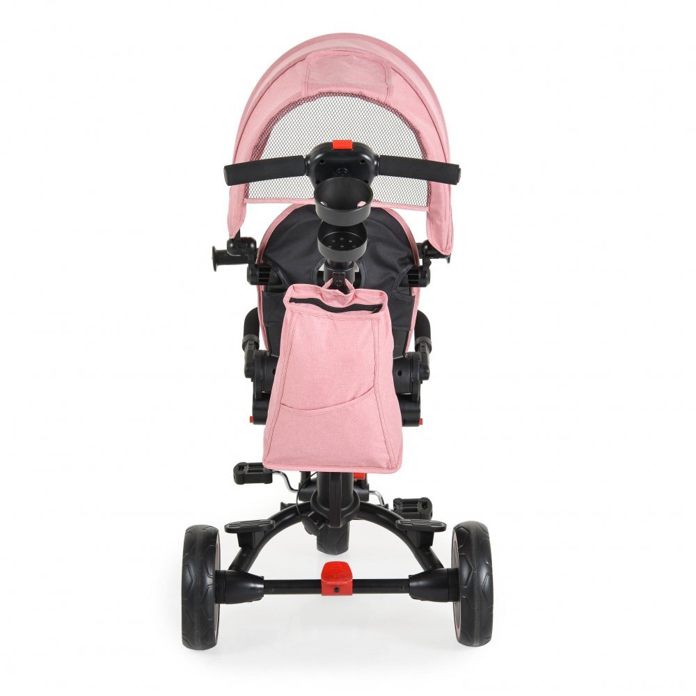 Byox Tricicleta pentru copii Pluto Pink pliabila cu scaun rotativ si spatar reglabil roti din cauciuc Eva maner cu control al directiei 2 seturi suport picioruse sistem roata libera si frana pe rotile din spate