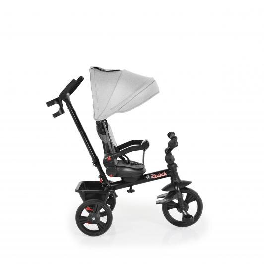 Byox Tricicleta pentru copii Quick Grey cu roti EVA sezut reversibil suport pentru picioare frana pe rotile din spate si maner cu control al directiei