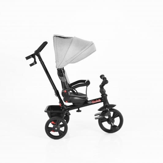 Byox Tricicleta pentru copii Quick Grey cu roti EVA sezut reversibil suport pentru picioare frana pe rotile din spate si maner cu control al directiei