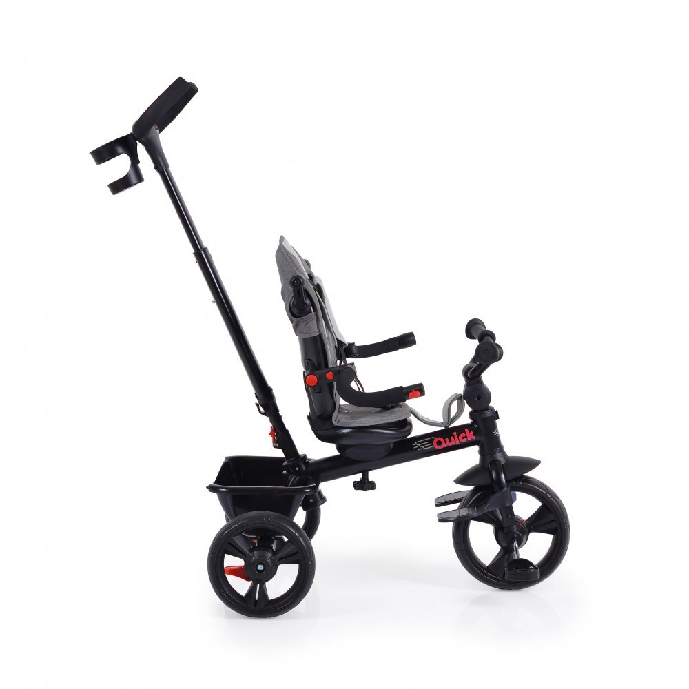 Byox Tricicleta pentru copii Quick Gri cu roti EVA si sezut reversibil spatar inaltpliabil sistem roata libera maner cu control al directiei suport pentru picioare si frana pe rotile din spate