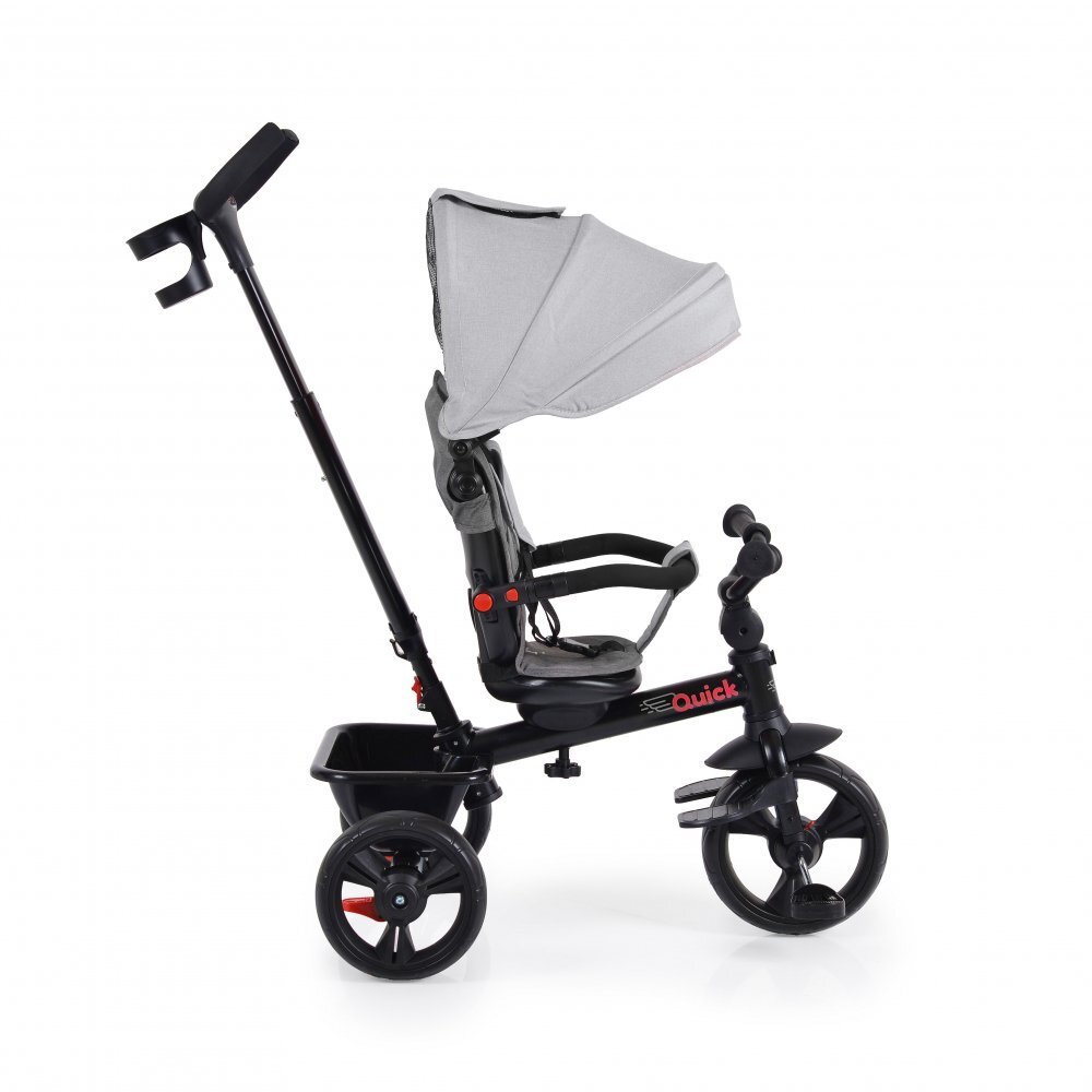 Byox Tricicleta pentru copii Quick Gri cu roti EVA si sezut reversibil spatar inaltpliabil sistem roata libera maner cu control al directiei suport pentru picioare si frana pe rotile din spate