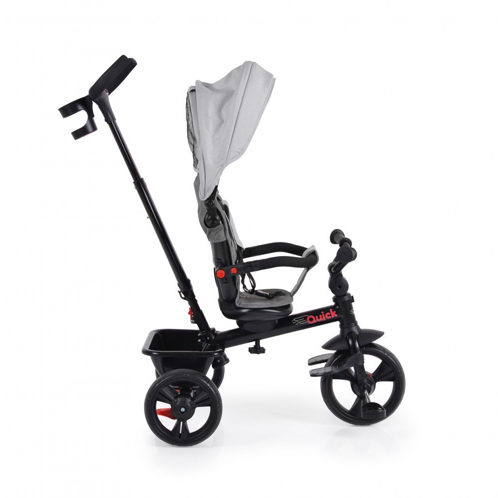 Byox Tricicleta pentru copii Quick Gri cu roti EVA si sezut reversibil spatar inaltpliabil sistem roata libera maner cu control al directiei suport pentru picioare si frana pe rotile din spate