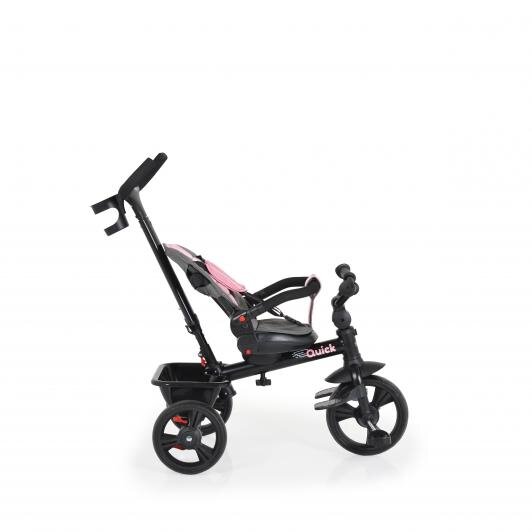 Byox Tricicleta pentru copii Quick Pink cu roti EVA sezut reversibil suport pentru picioare frana pe rotile din spate si maner cu control al directiei