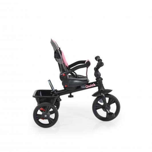 Byox Tricicleta pentru copii Quick Pink cu roti EVA sezut reversibil suport pentru picioare frana pe rotile din spate si maner cu control al directiei