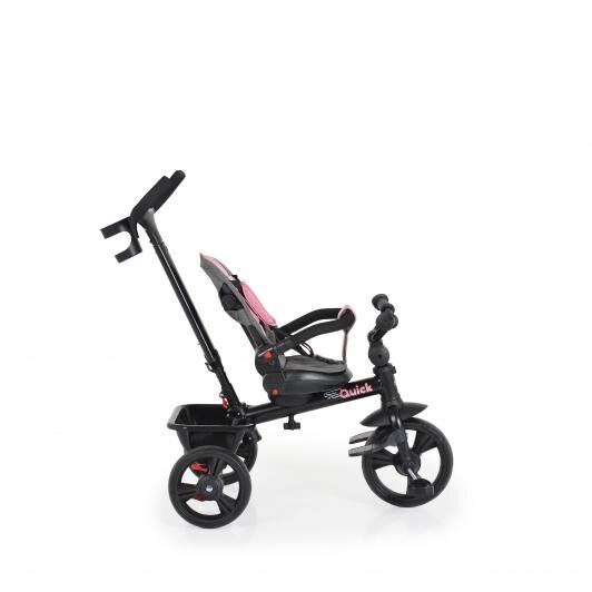 Byox Tricicleta pentru copii Quick Pink cu roti EVA sezut reversibil suport pentru picioare frana pe rotile din spate si maner cu control al directiei