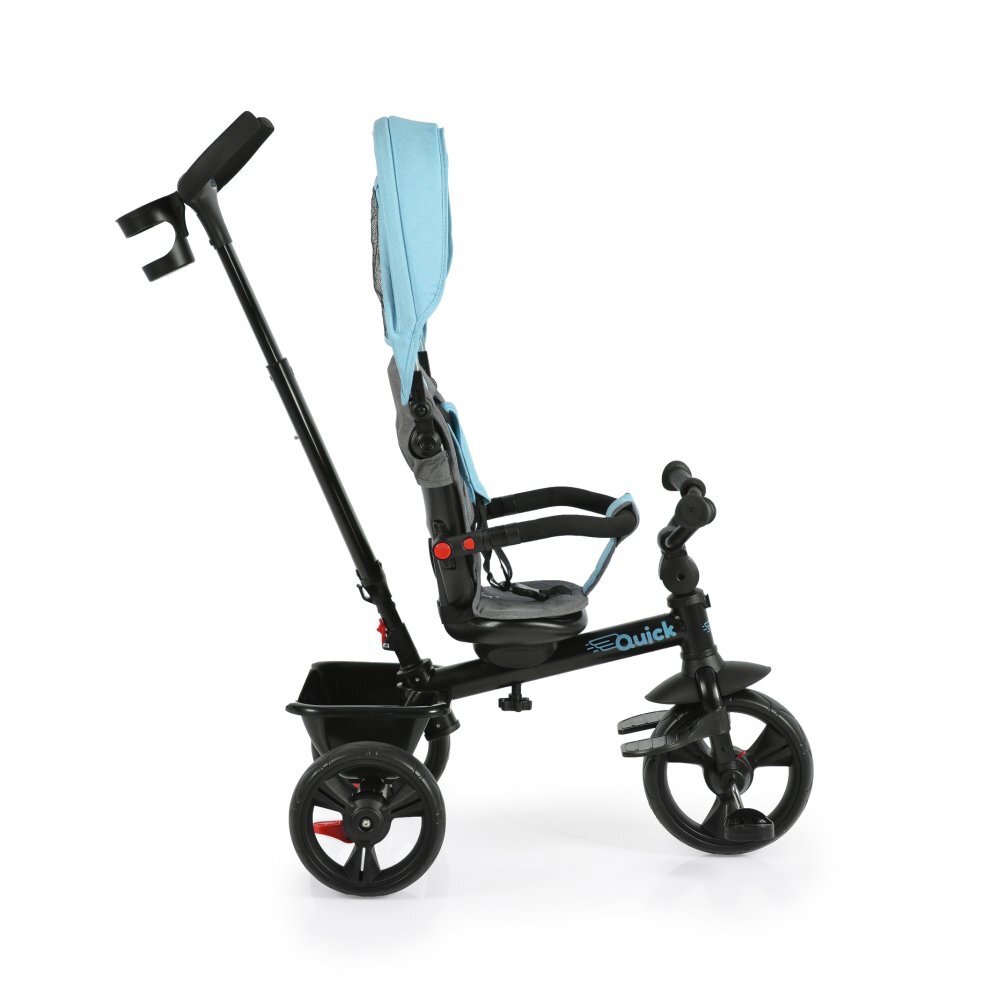 Byox Tricicleta pentru copii Quick Turcoaz cu roti EVA sezut reversibil suport pentru picioare frana pe rotile din spate si maner cu control al directiei