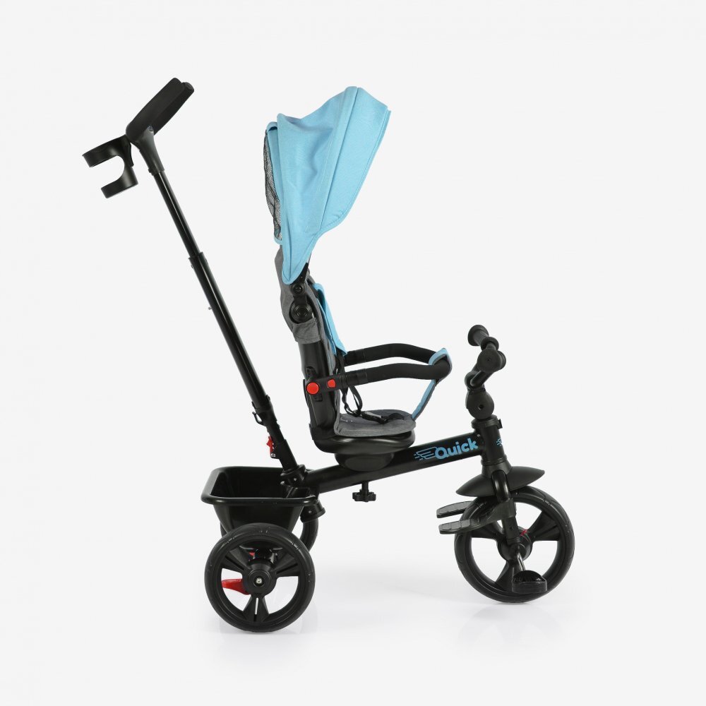 Byox Tricicleta pentru copii Quick Turcoaz cu roti EVA sezut reversibil suport pentru picioare frana pe rotile din spate si maner cu control al directiei