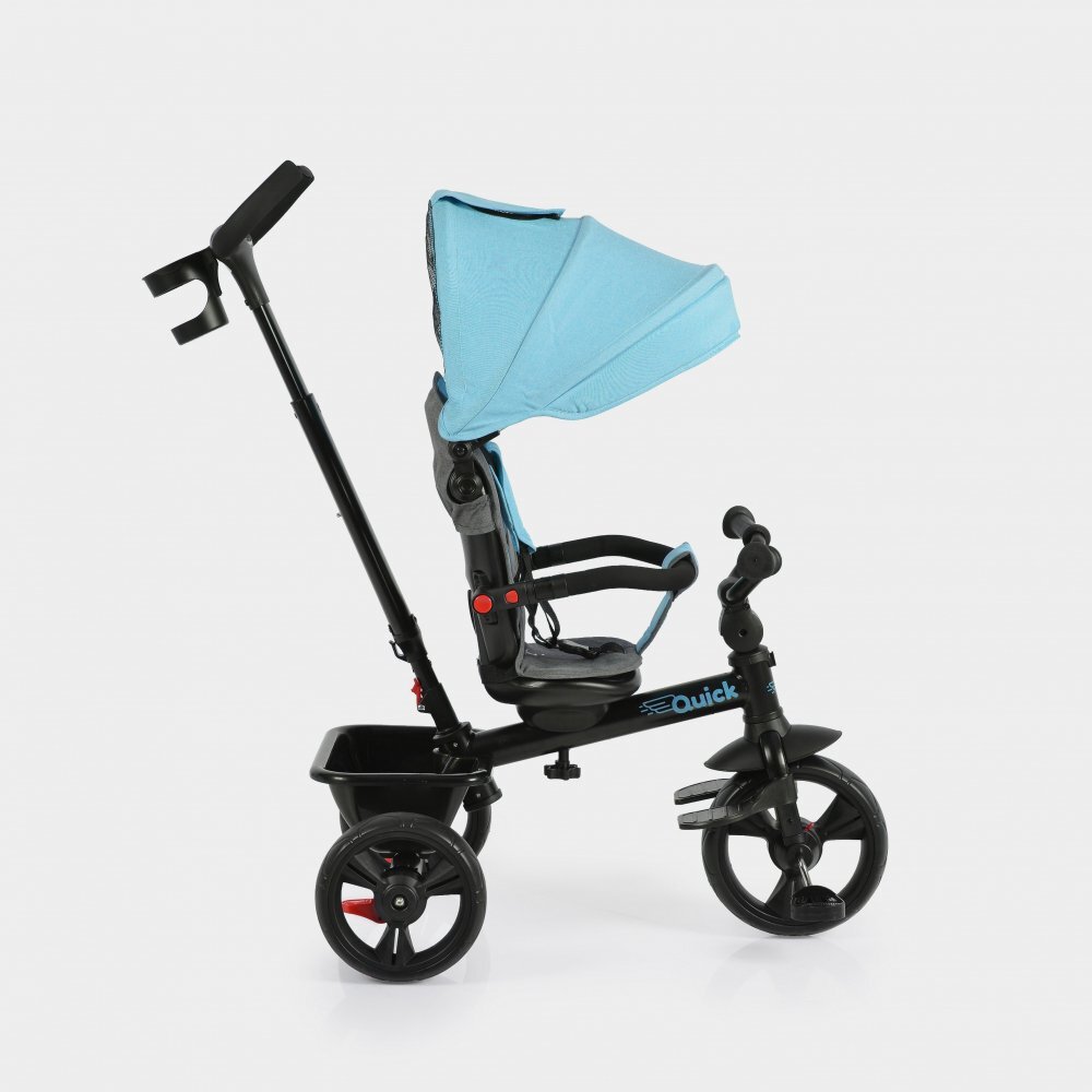 Byox Tricicleta pentru copii Quick Turcoaz cu roti EVA sezut reversibil suport pentru picioare frana pe rotile din spate si maner cu control al directiei