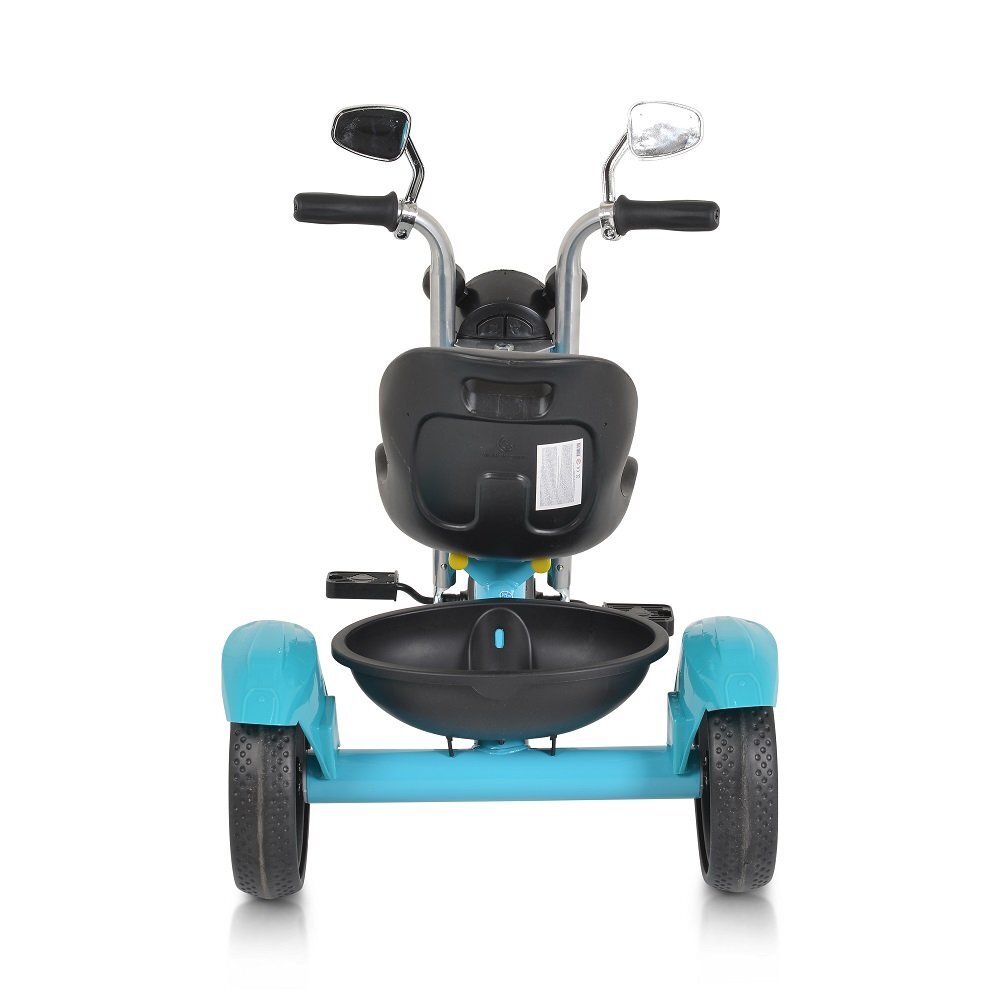 Byox Tricicleta pentru copii Retro Blue cu far luminos oglinzi cos roti din cauciuc Eva scaun reglabil de la 3 ani pana la 25 kg