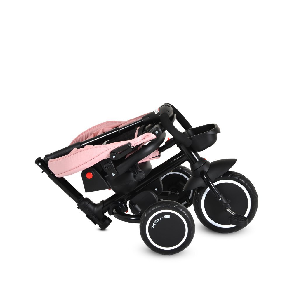 Byox Tricicleta pliabila pentru copii Cruz Pink cu scaun rotativ 360 gradespatar reglabilcopertinamaer parental reglabilroti EVA cu franacosuletgentuta si suport pahar