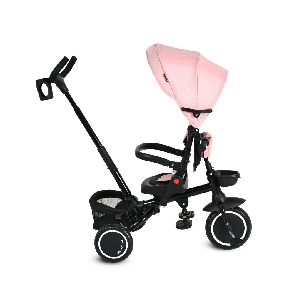 Byox Tricicleta pliabila pentru copii Cruz Pink cu scaun rotativ 360 gradespatar reglabilcopertinamaer parental reglabilroti EVA cu franacosuletgentuta si suport pahar