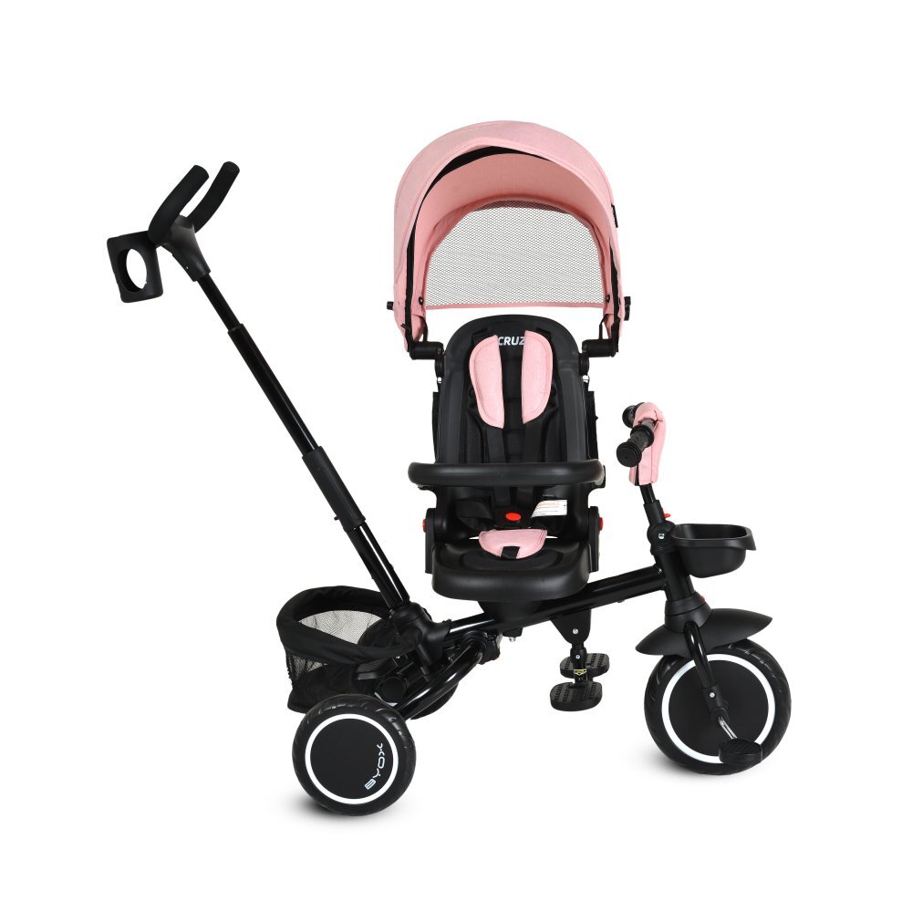 Byox Tricicleta pliabila pentru copii Cruz Pink cu scaun rotativ 360 gradespatar reglabilcopertinamaer parental reglabilroti EVA cu franacosuletgentuta si suport pahar