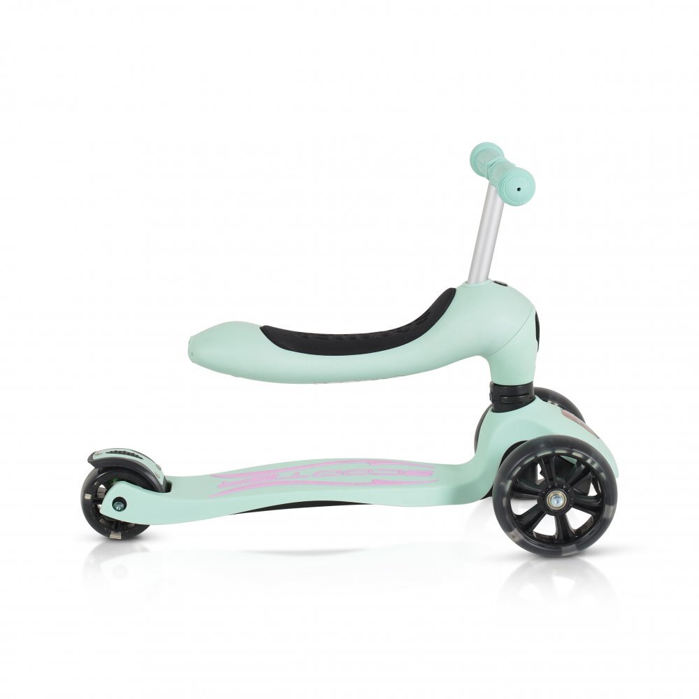 Byox Trotineta 2in1 cu scaunel transformabila in vehicul fara pedaleinaltime ghidon reglabila pe 3 nivele de inaltime si roti cu lumini LED Skiddy Blue
