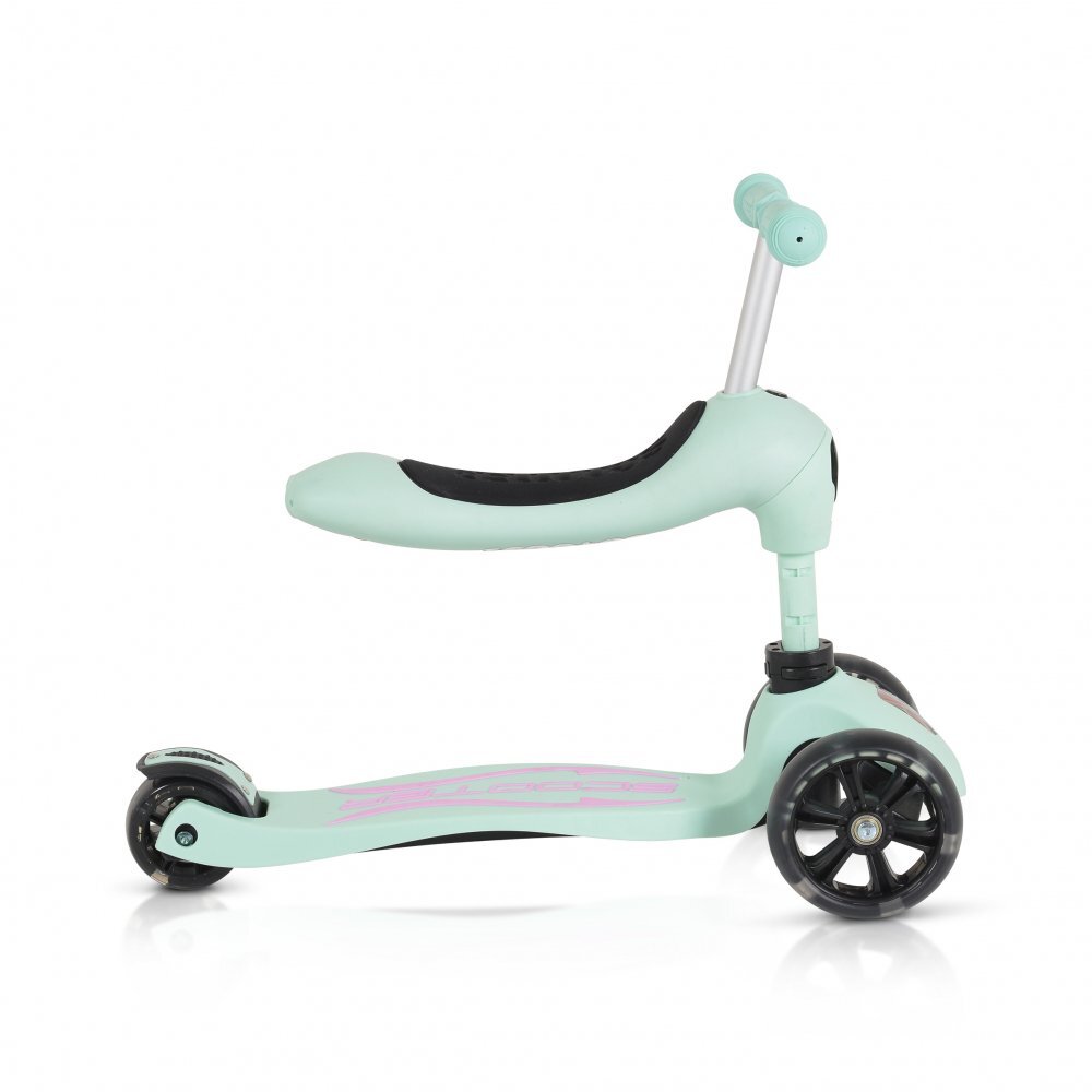 Byox Trotineta 2in1 cu scaunel transformabila in vehicul fara pedaleinaltime ghidon reglabila pe 3 nivele de inaltime si roti cu lumini LED Skiddy Blue