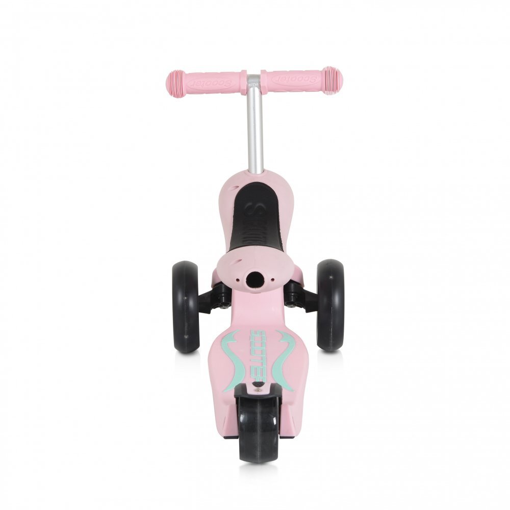 Byox Trotineta 2in1 cu scaunel transformabila in vehicul fara pedaleinaltime ghidon reglabila pe 3 nivele de inaltime si roti cu lumini LED Skiddy Pink