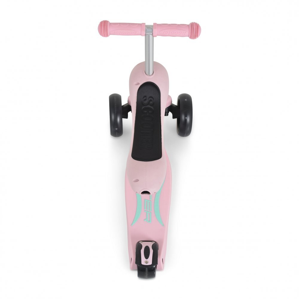 Byox Trotineta 2in1 cu scaunel transformabila in vehicul fara pedaleinaltime ghidon reglabila pe 3 nivele de inaltime si roti cu lumini LED Skiddy Pink
