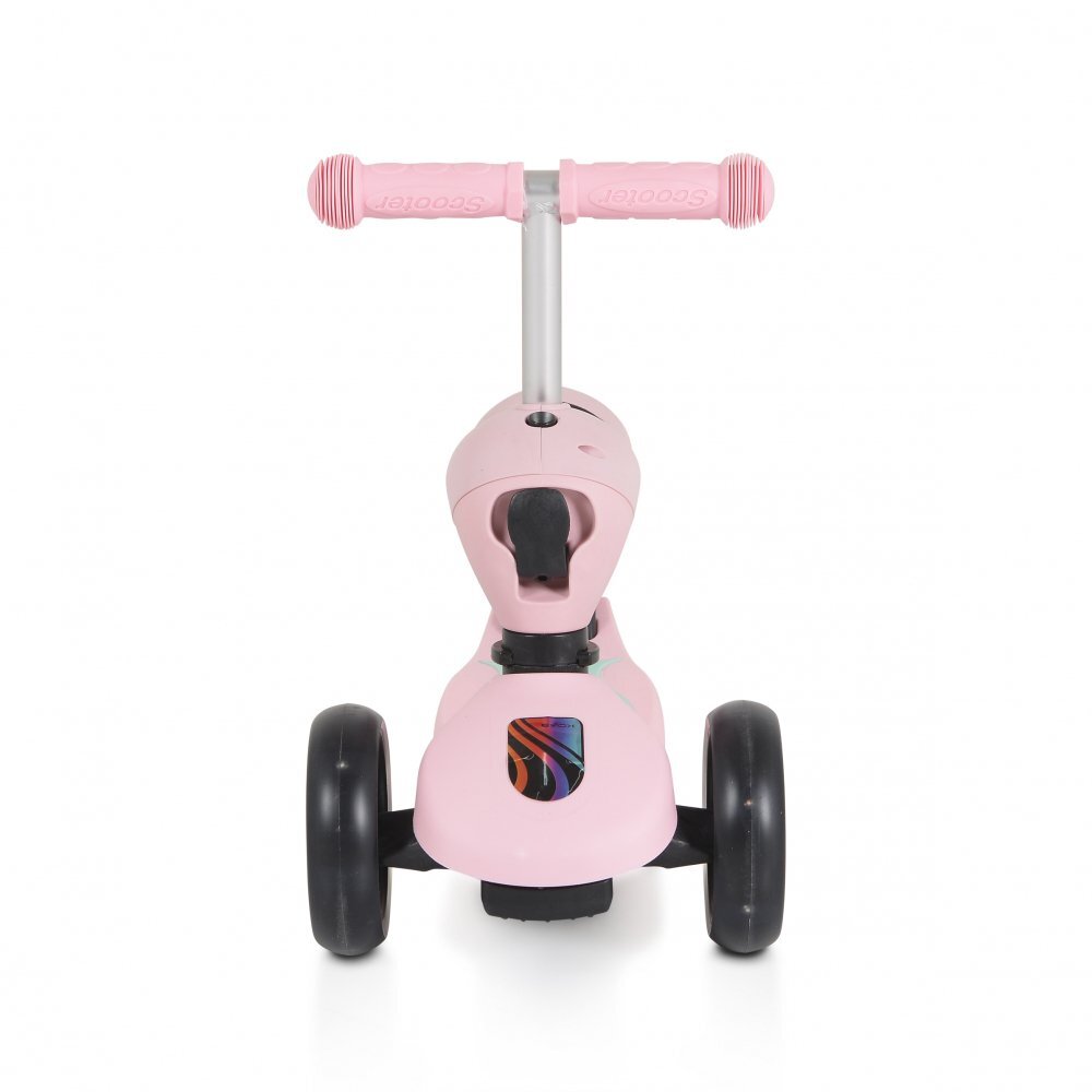 Byox Trotineta 2in1 cu scaunel transformabila in vehicul fara pedaleinaltime ghidon reglabila pe 3 nivele de inaltime si roti cu lumini LED Skiddy Pink