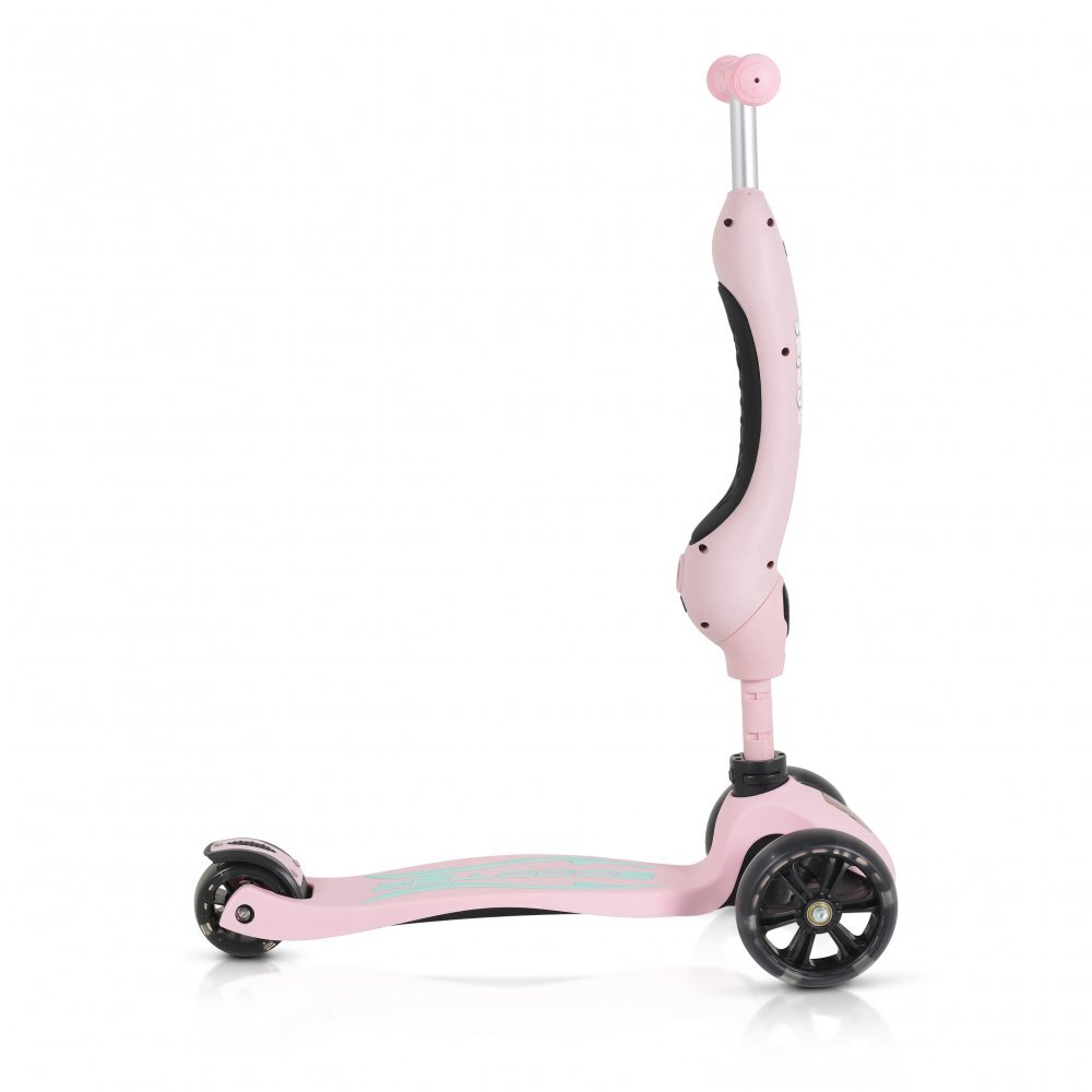 Byox Trotineta 2in1 cu scaunel transformabila in vehicul fara pedaleinaltime ghidon reglabila pe 3 nivele de inaltime si roti cu lumini LED Skiddy Pink