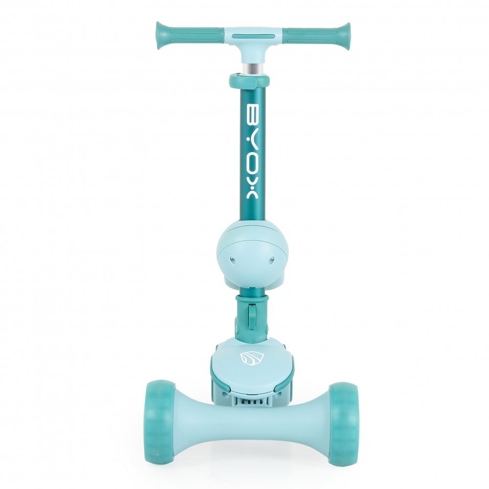 Byox Trotineta 2in1 pentru copii Evo Mint de la 18 luni cu scaunel pliabil roti ABEC-5 din PU cu lumini LED Ghidon cu inaltime reglabila 63-75 cm si frana spate