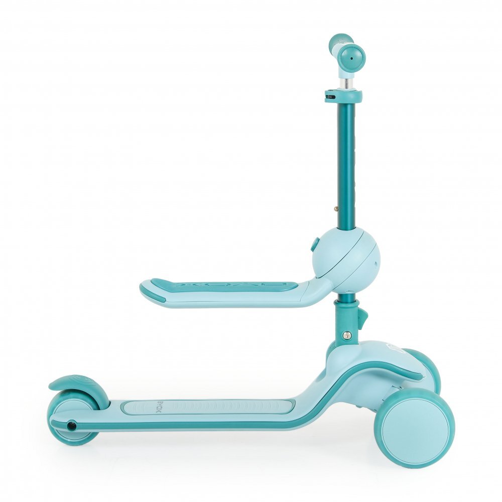 Byox Trotineta 2in1 pentru copii Evo Mint de la 18 luni cu scaunel pliabil roti ABEC-5 din PU cu lumini LED Ghidon cu inaltime reglabila 63-75 cm si frana spate