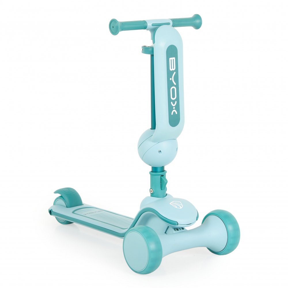 Byox Trotineta 2in1 pentru copii Evo Mint de la 18 luni cu scaunel pliabil roti ABEC-5 din PU cu lumini LED Ghidon cu inaltime reglabila 63-75 cm si frana spate