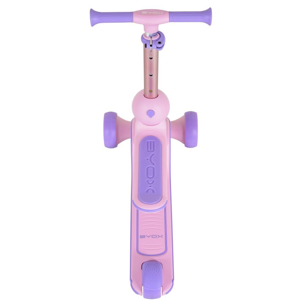 Byox Trotineta 2in1 pentru copii Evo Pink de la 18 luni cu scaunel pliabil roti ABEC-5 din PU cu lumini LED Ghidon cu inaltime reglabila 63-75 cm si frana spate