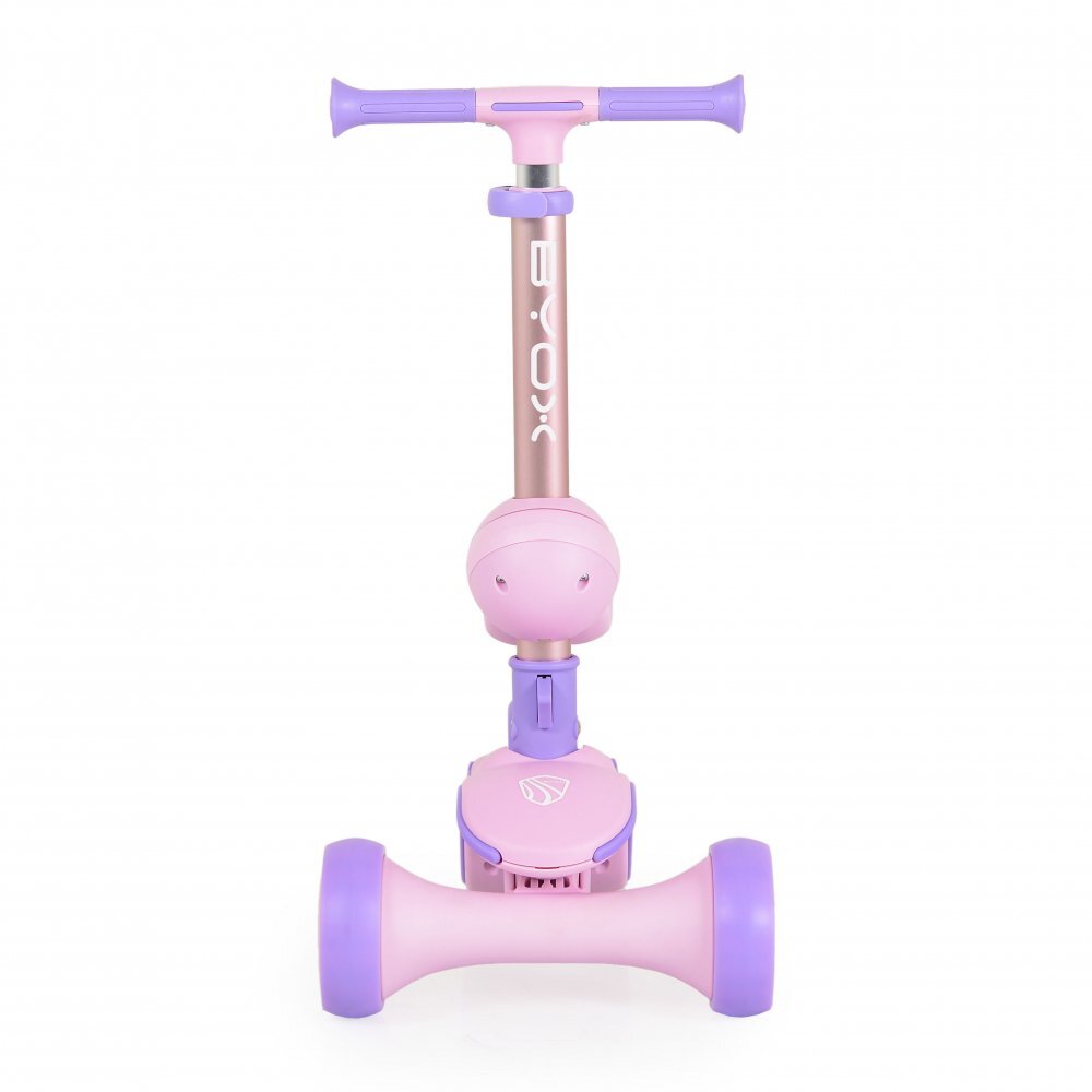 Byox Trotineta 2in1 pentru copii Evo Pink de la 18 luni cu scaunel pliabil roti ABEC-5 din PU cu lumini LED Ghidon cu inaltime reglabila 63-75 cm si frana spate