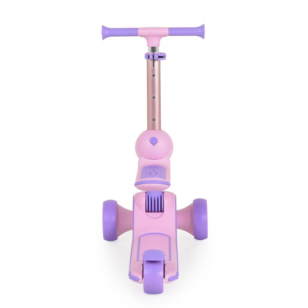 Byox Trotineta 2in1 pentru copii Evo Pink de la 18 luni cu scaunel pliabil roti ABEC-5 din PU cu lumini LED Ghidon cu inaltime reglabila 63-75 cm si frana spate