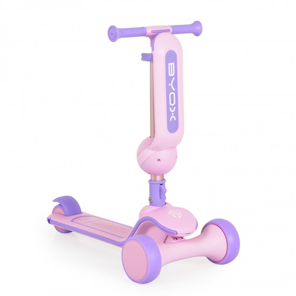 Byox Trotineta 2in1 pentru copii Evo Pink de la 18 luni cu scaunel pliabil roti ABEC-5 din PU cu lumini LED Ghidon cu inaltime reglabila 63-75 cm si frana spate