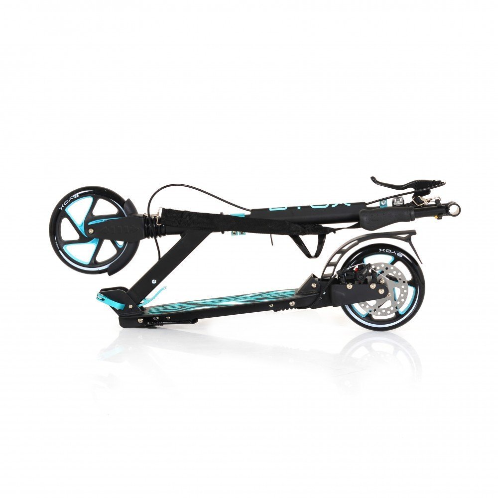Byox Trotineta cu cadru din aluminiu3 nivele de reglare a inaltimiiroti PUsuspensiifrana de mana pe discde la 10 ani pana la 100kg Plexus Limited Edition turqouize cu suport sticla si centura transport incluse