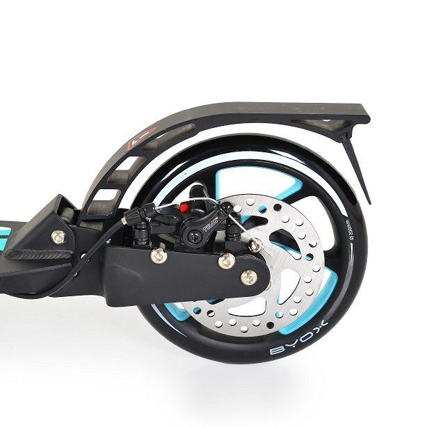 Byox Trotineta cu cadru din aluminiu3 nivele de reglare a inaltimiiroti PUsuspensiifrana de mana pe discde la 10 ani pana la 100kg Plexus Limited Edition turqouize cu suport sticla si centura transport incluse