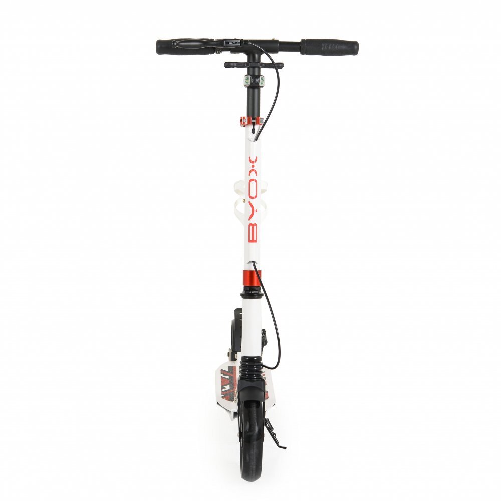 Byox Trotineta cu cadru din aluminiu3 nivele de reglare a inaltimiiroti PUsuspensiifrana de mana pe discde la 10 ani pana la 100kg Plexus White cu suport sticla si centura transport incluse