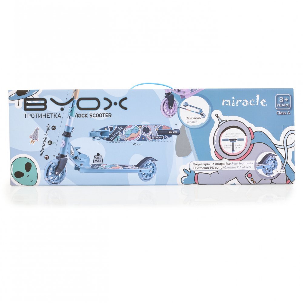 Byox Trotineta din aluminiu Miracle Blue pliabila inaltime reglabila roti Led sonerie greutate admisa 50 kg