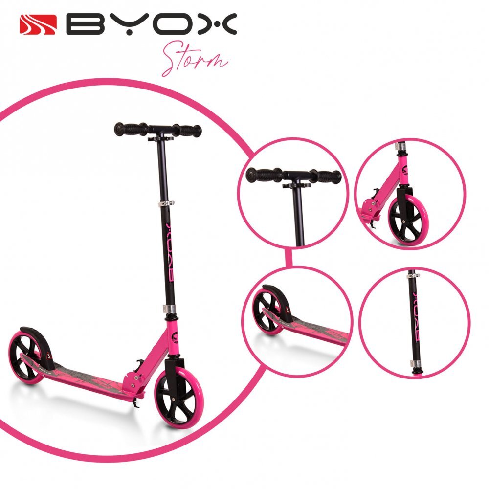 Byox Trotineta pliabila cu cadru din aluminiughidon reglabil Storm Pink recomandata de la 5 ani si pana la maxim 100kg
